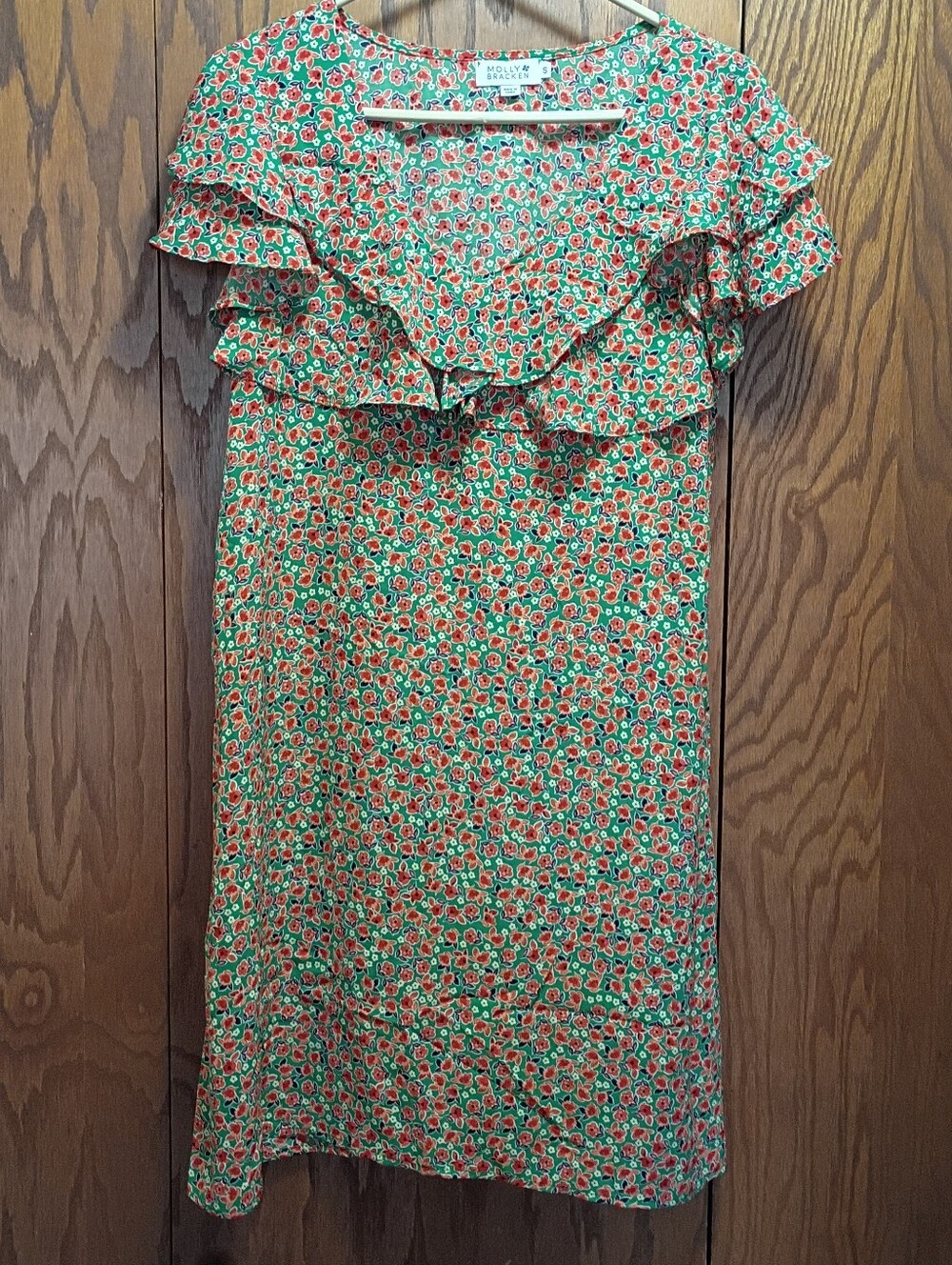 Molly Bracken Red and Green Floral Ruffle Dress